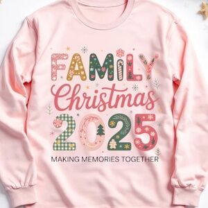 Family Christmas 2025 T-shirt, Long sleeve. Custom-made T-shirt. Pink  S M L XL